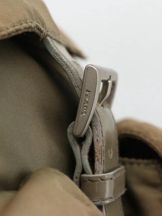 PRADA Backpack Nylon Khaki Silver Auth YKZ1086 main image 4